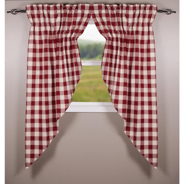 Barn Red Buttermilk Buffalo Check Gathered Swag Lined C6510017 - The Fox Decor